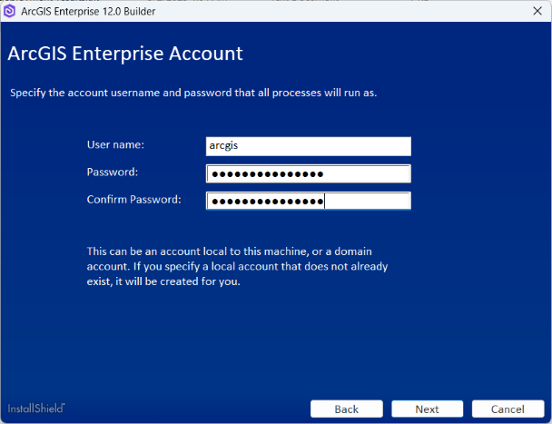 Specify the account user name and password that all processes will run as. Specify the account user name and password that all processes will run as.